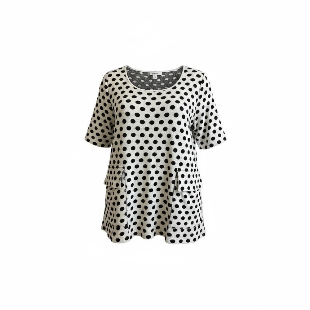 Polka Dot Tunic Top with Pockets, Short Sleeve, Casual Everyday Wear